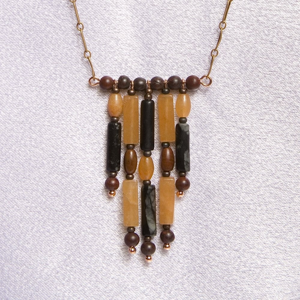 Carnelian  Mahogany Obsidian Picasso Serpentine Necklace