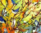 Modern Nature Art, "16 Birds", 12 x 12 inch Fine Art Print by Jenlo