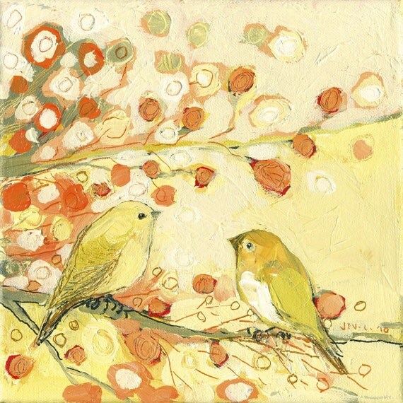 A Little Bird Conversation 10 x 10 inch Bamboo Fine Art Print