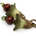 Floral Green Lilies, Chocolate Brown Pearls, Swarovski Crystals, Brass Ornate Drop Earrings