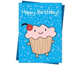 Happy Birthday Cupcake - Kawaii Card