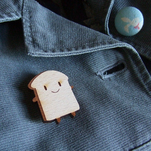 Wooden Bread Slice - Kawaii Brooch