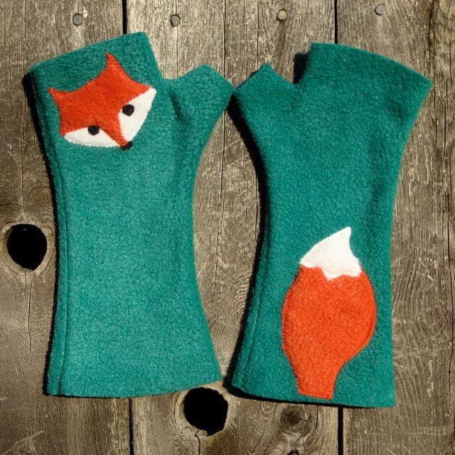 Fingerless Fox Gloves, soft, washable fleece (Last pair of this color combo)