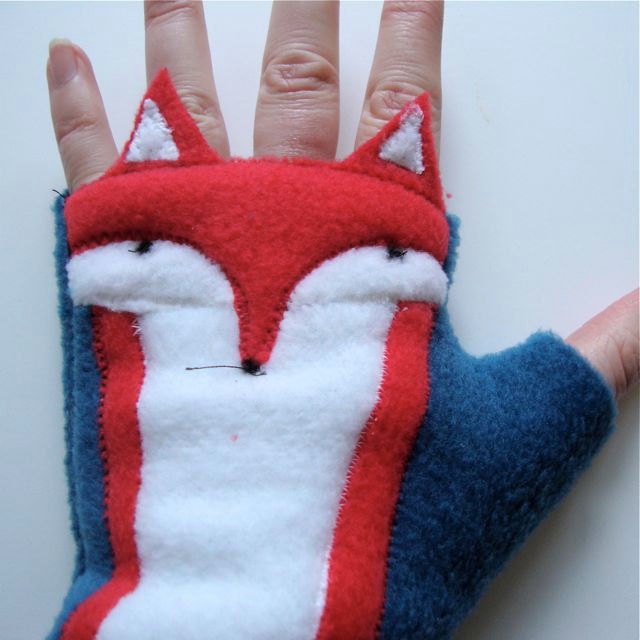Fingerless Gloves, RED Fox, soft, washable fleece, wrist warmers