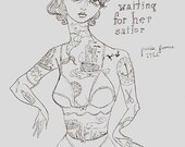 Babette's Sleepless Night tattooed lady print - vintage inspired by Amanda Atkins