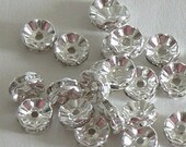 100pc 8mm Rhinestone Rondelle Silver Plated Bead Crystal