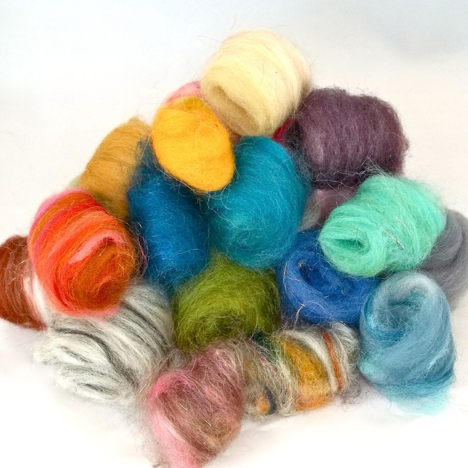 Needle Felting Fiber Fun Pack, 2 oz., remnant, grab bag, large assortment of colors, texture fibers