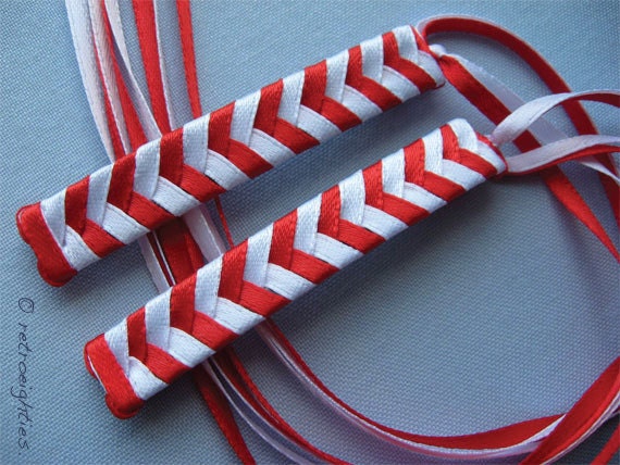 Red and White - Braided Ribbon Barrettes