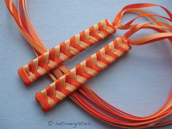 Orange and Light Orange - Braided Ribbon Barrettes