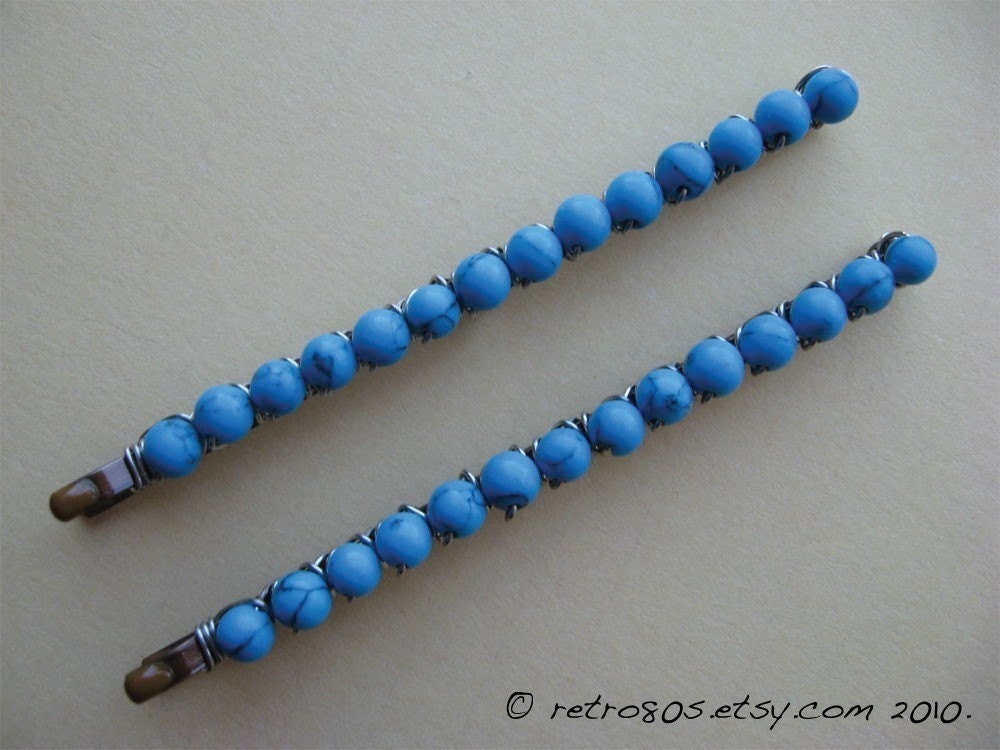 Turquoise - beaded bobby pins