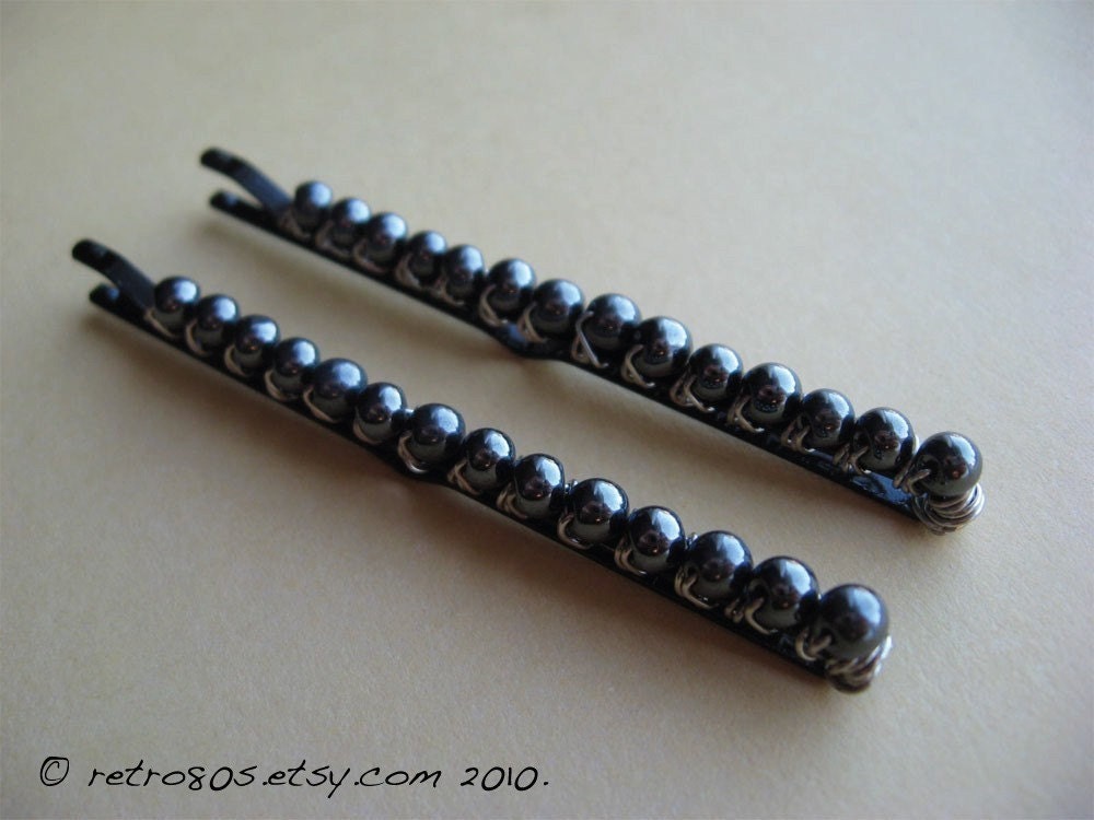 Hematite - beaded bobby pins