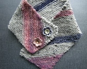 Hand Knit Neckwarmer/ Scarflette with Hand Spun Yarn and Handmade Cermaic Buttons