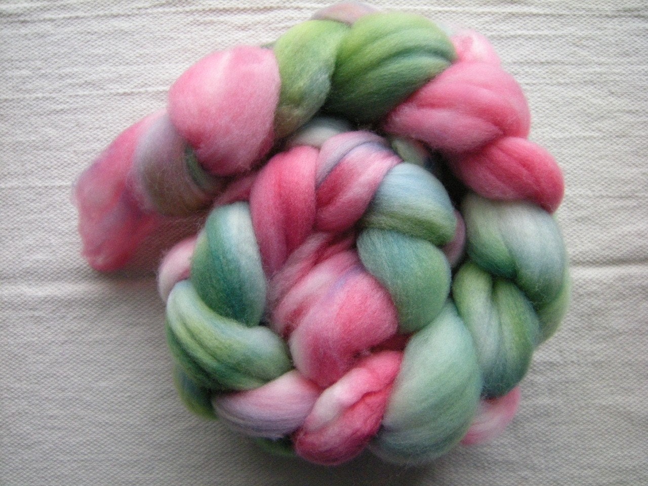 Hand Painted Green and Pink Superwash Wool Top - 4 5/8oz.