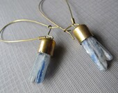 Blue Kyanite Earrings, Raw Crystal Spikes, Vintage Brass Cap, Featured on FAB.COM, Bohemian Edgy Jewelry by Glamourpuss Creations on Etsy