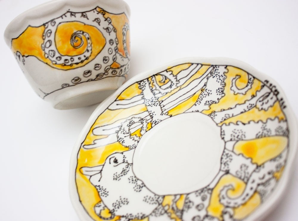 Orange Octopus tea set