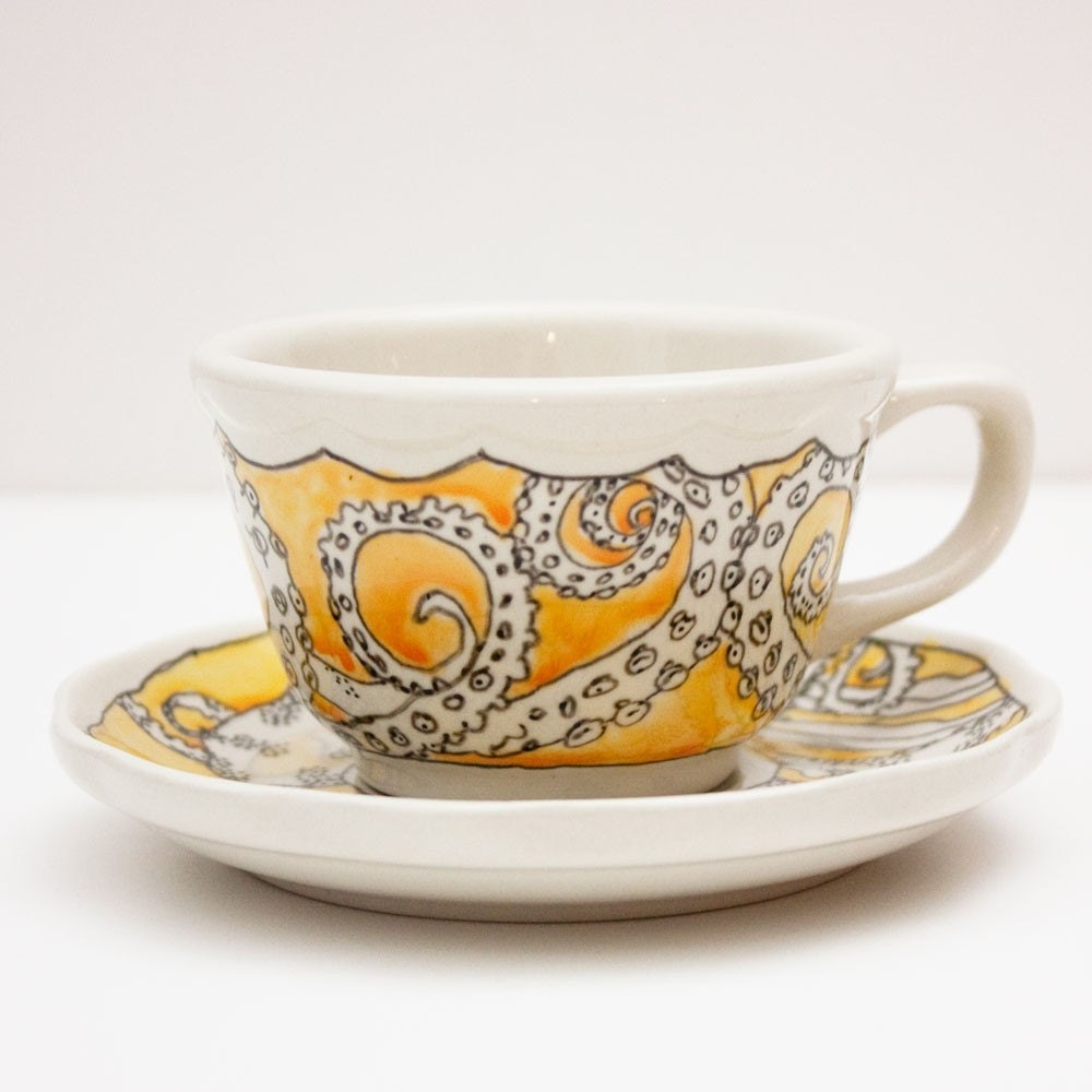Orange Octopus tea set