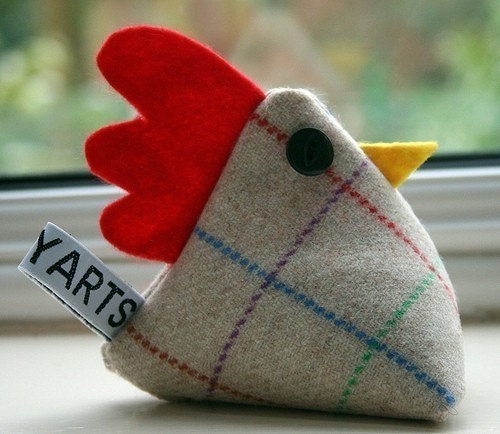 Tweed Cheeky chicken pincushion/paperweight