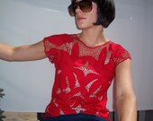 vintage 80s red summer floral shirt small xsmall
