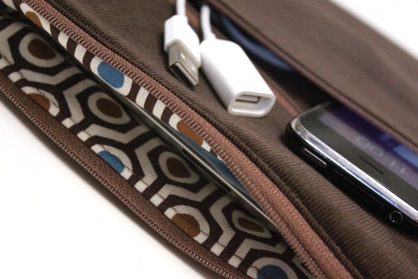 Men's Microsoft Surface RT or Pro Cover Laptop Case Zipper Outer Pocket Handmade Sleeve Padded - Brown Corduroy