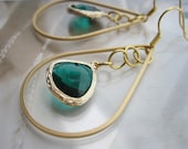 Gold Hoop Earrings, Green Glass Earrings - AMALFI COAST