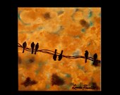 art abstract original painting art orignal abstract painting mixed media bird  painting acrylic painting 12 x 12 by Linda  Powell