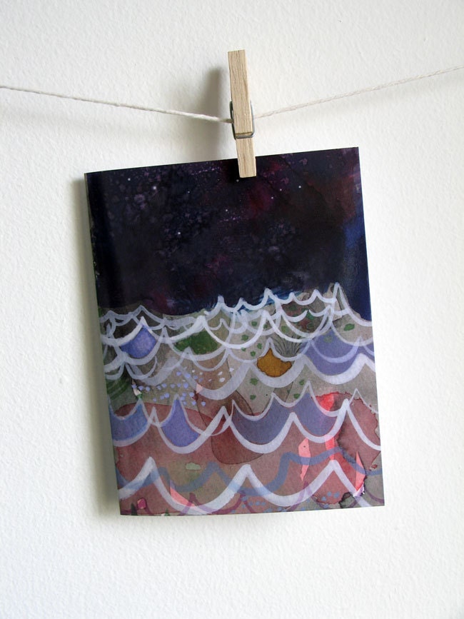 Night Ocean - Greeting Card - Blank Inside with matching white envelope