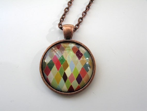 Colorful Diamonds - mini print necklace pendant and chain