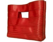 The Hyphen Bag in Red - Red Seatbelt Clutch Purse