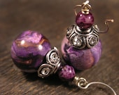 handmade polymer clay beads, swarovski crystal bead caps and marbled stone earrings