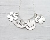Mom Necklace - Sterling Silver Flower Bouquet Engraved Jewelry (4 charms)