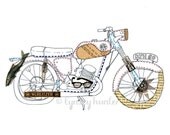 Bantam Motorcycle - Ink and collage illustration