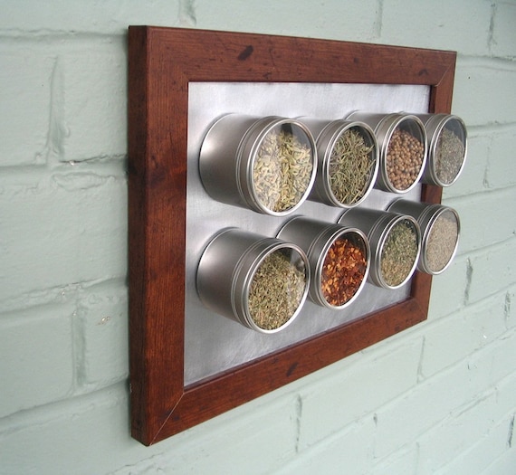 reserved for Crystal. spicelab magnetic spice rack with 16 round containers. dark brown frame. a perfect gift for a chef's kitchen.
