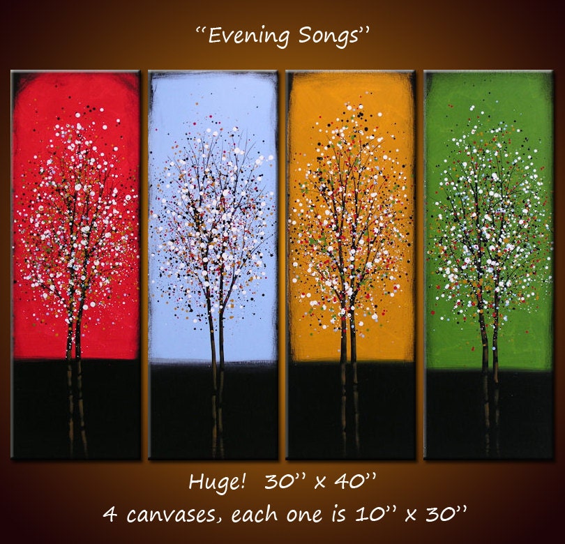 Landscape Original Large Abstract Painting Modern Contemporary Trees  .. red yellow blue green black, by Amy Giacomelli