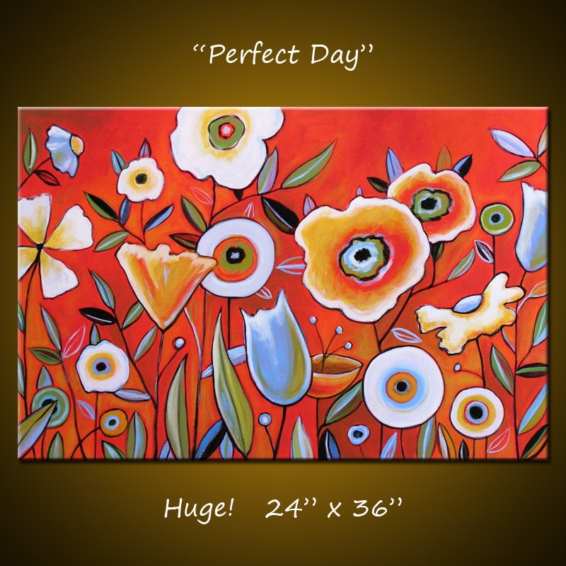 Amy Giacomelli Painting Modern Contemporary Floral .. red yellow blue green black ... 24 x 36
