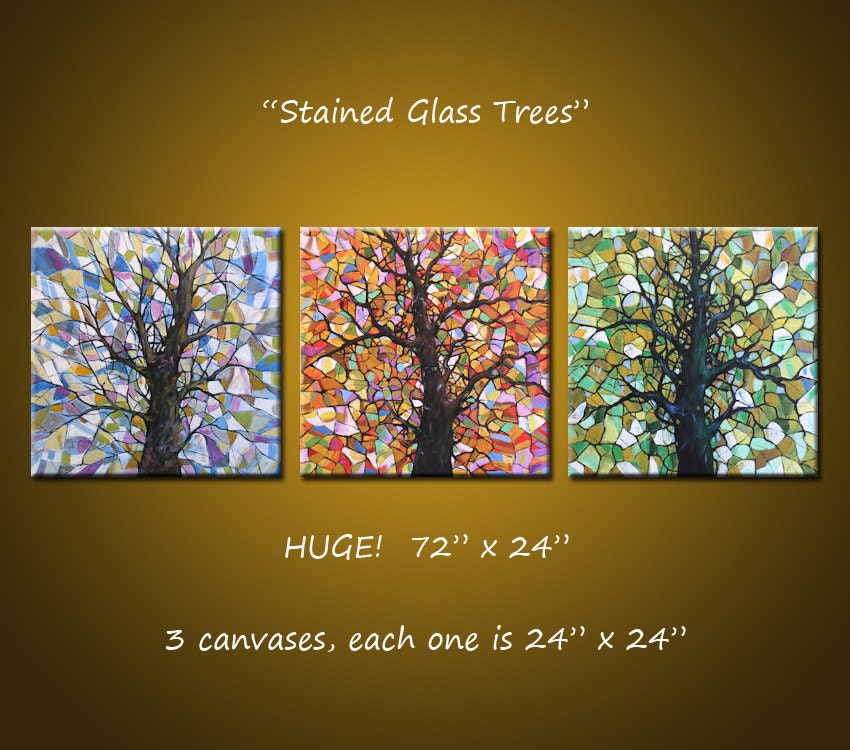 Landscape Scenic Original Large Abstract Painting Trees ... 6 feet across ...72 x 24 ... "Stained Glass Trees"