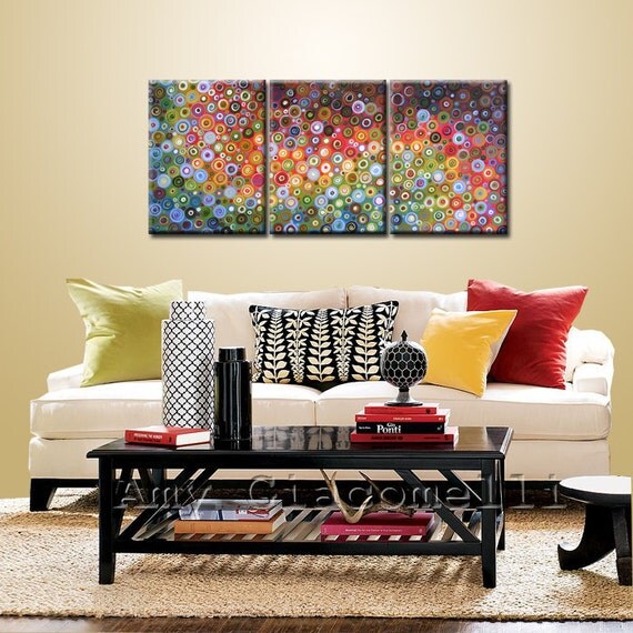 Original Large Abstract Painting Modern Contemporary .. red yellow blue green ...24 x 54 .. Journey to the Stars