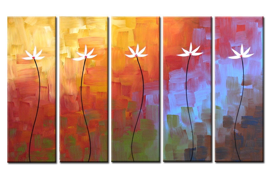 Original Large Abstract Painting Flowers...ready to hang...50 x 30 .. Dreaming Comes Easily
