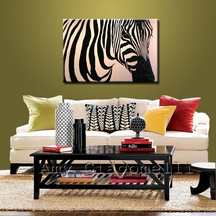 Original Large Abstract Painting Modern Contemporary Zebra Animal Impasto... 24" x 36" ... Serengeti