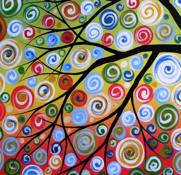 Amy Giacomelli Painting Large Abstract Painting Modern Landscape Tree .. red yellow blue green black ... 24 x 36 .. Sky of Stars