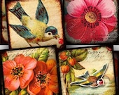 Flora and Fauna collage sheet in 7/8 inch squares for glass tiles and more -- piddix no. 727