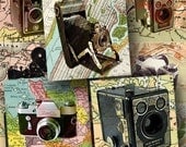 Vintage Cameras and Maps digital collage sheet in 2 inch squares -- no. 705