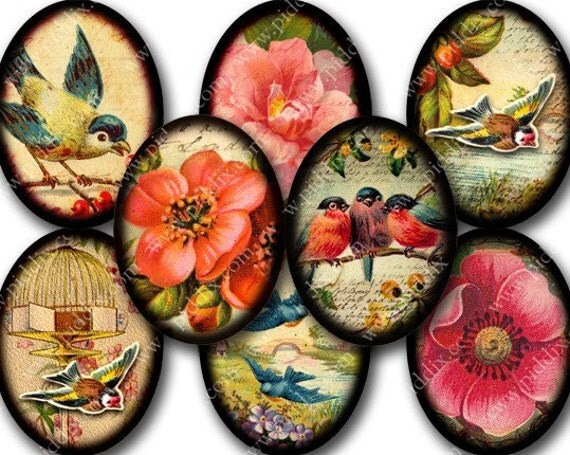 Flora and Fauna ovals collage sheet in 30 x 40 mm -- piddix no. 793