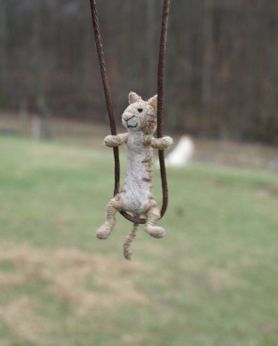 Tiny Cat Necklace - needle felted