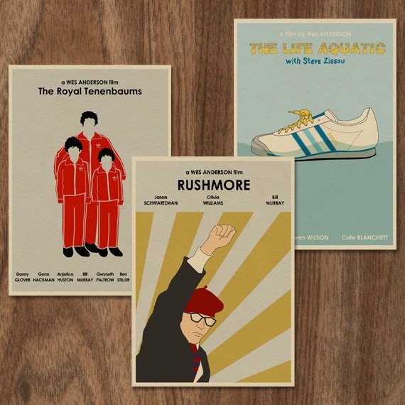 16x12 Wes Anderson set of 3 Movie Posters