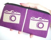 Large Coin purse zipper pouch Echino Japanese Import - Ni-co Camera Purple (Padded) Eco Friendly