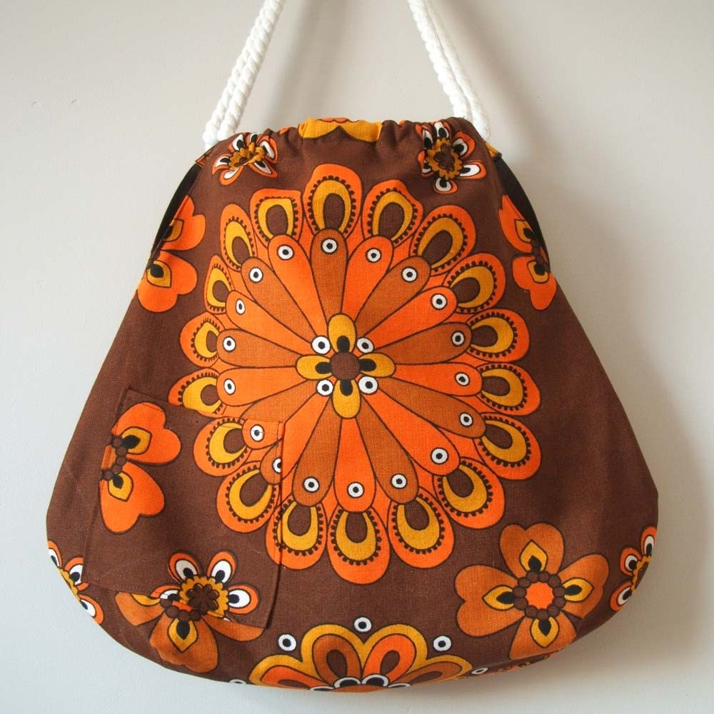 Orange firecracker vintage fabric mojo tote HALF PRICE SALE