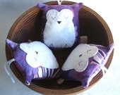 Owl decoration handmade in lilac and plum vintage fabric