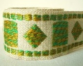 vintage woven trim in oatmeal and apple green 2.5" wide as seen in House and Garden Magazine