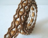 vintage macrame style trim in mocha and toffee brown 3 yards