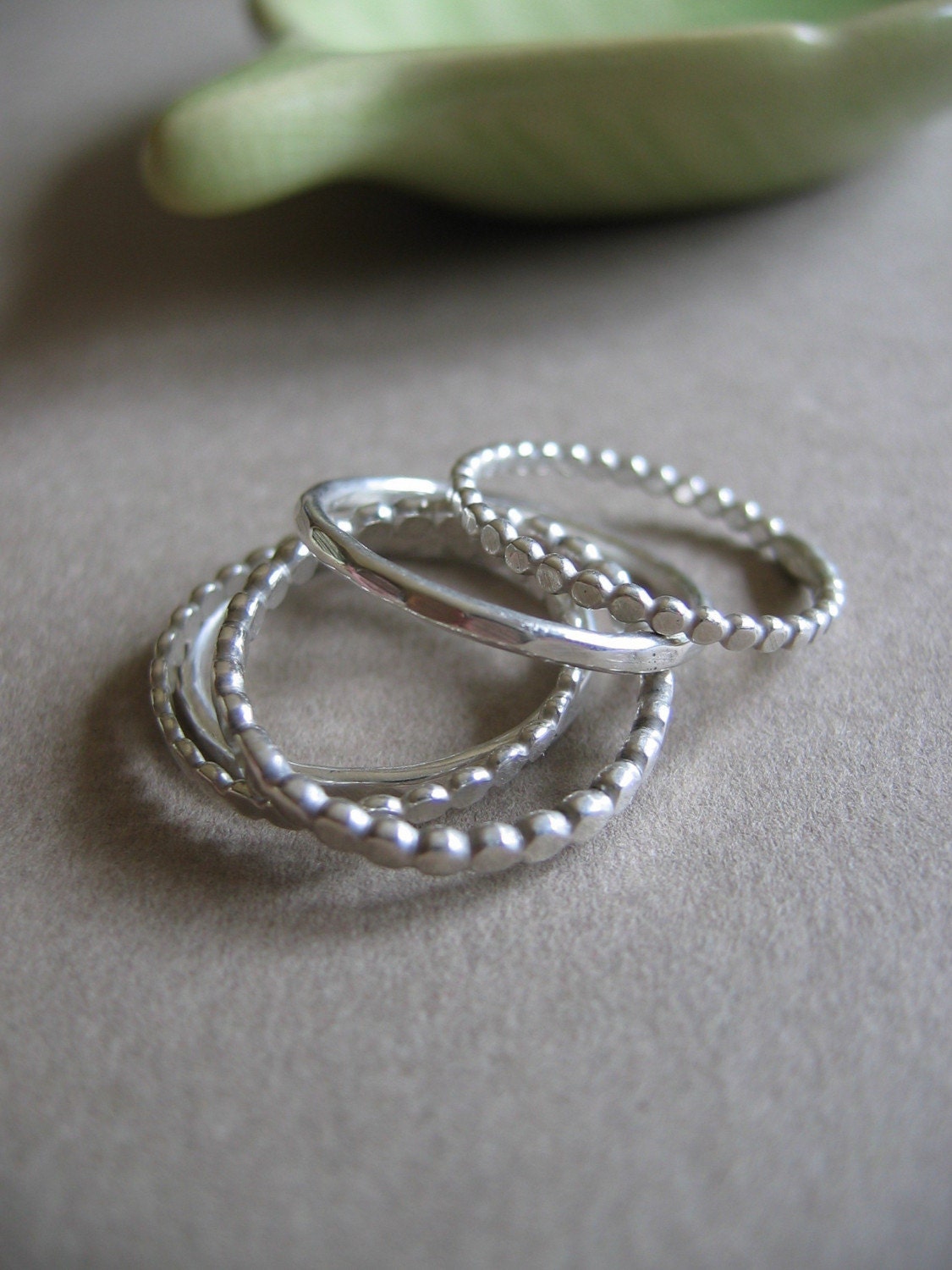 Set of 5 Silver Beaded Stacked Rings 